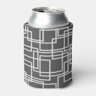 Retro Modern Blanched Slate Squares On Storm Grey Can Cooler