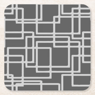 Retro Modern Blanched Slate Squares On Storm Grey Square Paper Coaster
