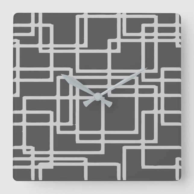 Retro Modern Blanched Slate Squares On Storm Grey Square Wall Clock (Front)