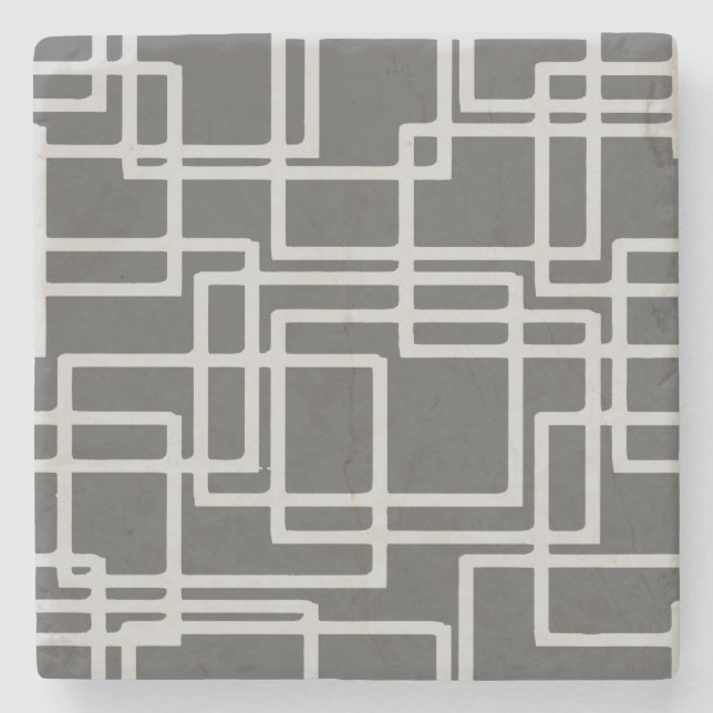 Retro Modern Blanched Slate Squares On Storm Grey Stone Coaster (Front)