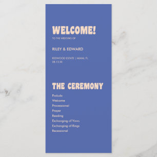 Retro Modern Blue & Beige Wedding Ceremony Programme