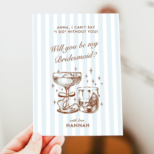 Retro Modern Blue Bridesmaid Proposal Card (Creator Uploaded)