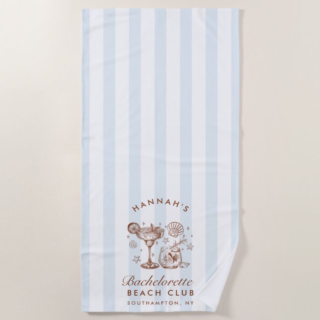 Retro Modern Blue & Brown Bachelorette Weekend Beach Towel (Front)
