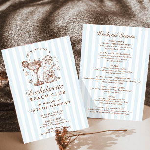 Retro Modern Blue & Brown Bachelorette Weekend Invitation