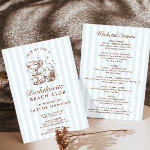 Retro Modern Blue & Brown Bachelorette Weekend Invitation