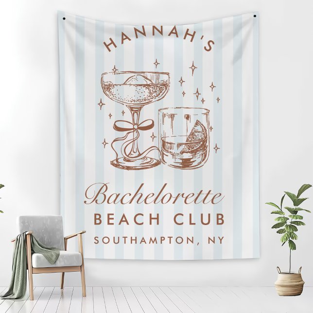 Retro Modern Blue & Brown Bachelorette Weekend Tapestry (Creator Uploaded)