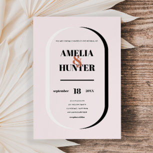 Retro Modern Blush Terracotta Black and White Invitation