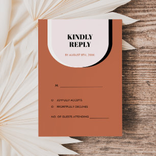 Retro Modern Blush Terracotta Black and White RSVP Card