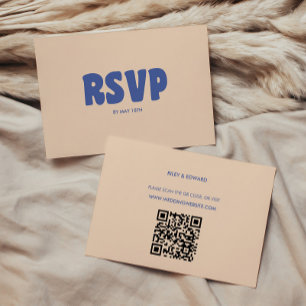 Retro Modern & Bold Blue Beige Wedding RSVP Card