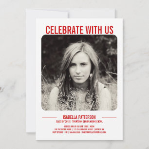 Retro Modern Bold Graduation Party Photo   Red Invitation