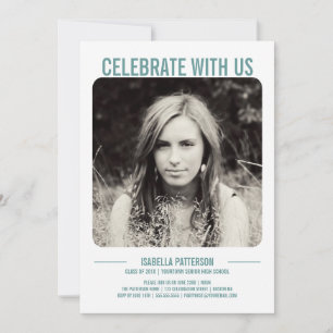 Retro Modern Bold Graduation Party Photo Teal Invitation