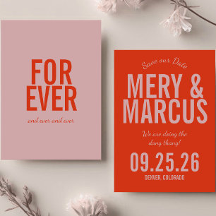 Retro Modern Bold Red & Pink Script Wedding Save The Date