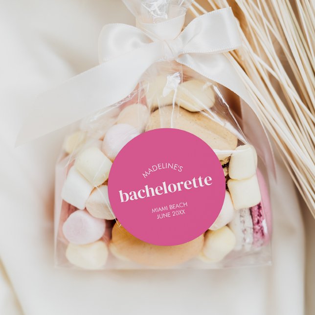 Retro Modern Bright Pink Girly Bachelorette  Classic Round Sticker (Creator Uploaded)