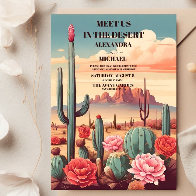 Retro Modern Cactus Wedding Invitation (Creator Uploaded)