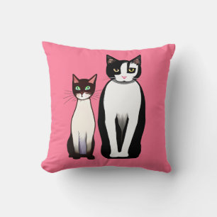Retro Modern Cat and Kitten on Fuchsia Pink  Cushion