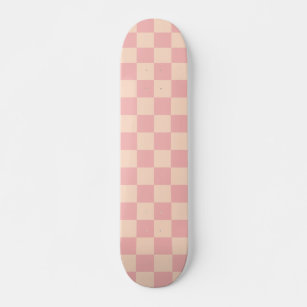 Retro Modern Checked Pattern Pink Cream Skateboard