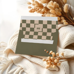Retro Modern Chequered Pattern Custom Monogram Envelope