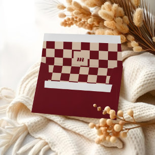 Retro Modern Chequered Pattern Custom Monogram Envelope