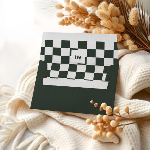 Retro Modern Chequered Pattern Custom Monogram Envelope