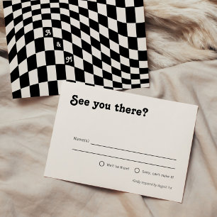 Retro Modern Chic Black Chequered RSVP Enclosure Card