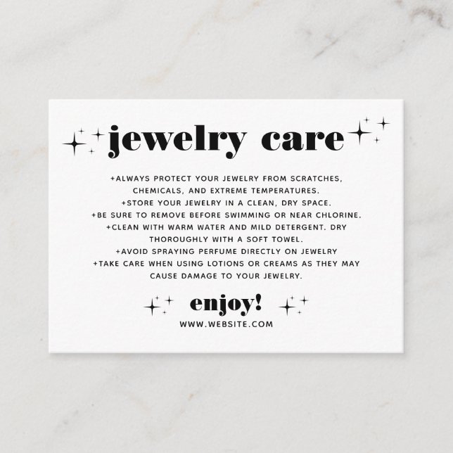 Retro Modern Chic Jewellery Care Thank You Busines Enclosure Card (Front)