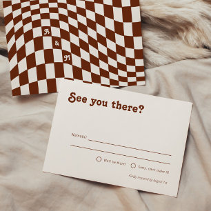 Retro Modern Chic Terracotta Chequered RSVP Enclosure Card