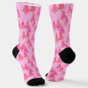 Retro Modern Christmas Trees, Pastel Pink Socks
