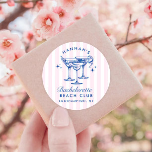 Retro Modern Cocktail Bachelorette Blue Classic Round Sticker