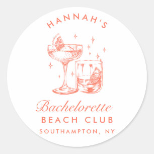 Retro Modern Cocktail Bachelorette Orange Classic Round Sticker