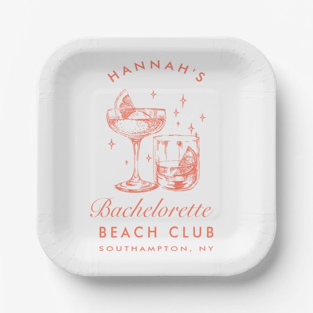 Retro Modern Cocktail Bachelorette Orange Paper Plate (Front)