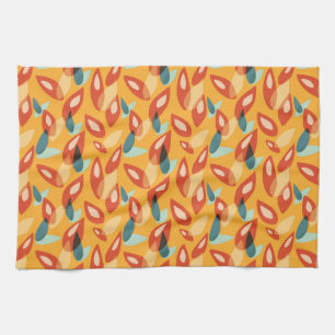 Retro Modern Cool Geometric Yellow Orange Pattern Tea Towel