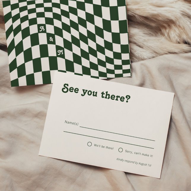 Retro Modern Dark Green Chequered RSVP Enclosure Card (Creator Uploaded)