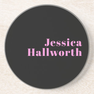 Retro-modern Editable Text   Black & Pink Coaster