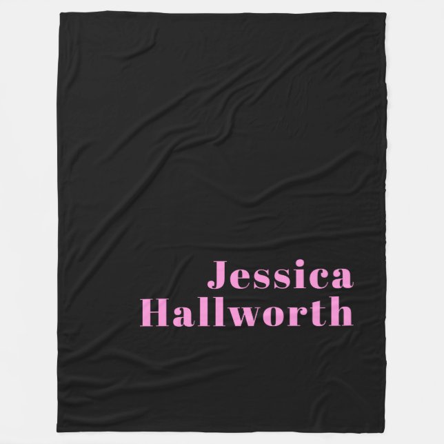 Retro-modern Editable Text | Black & Pink Fleece Blanket (Front)