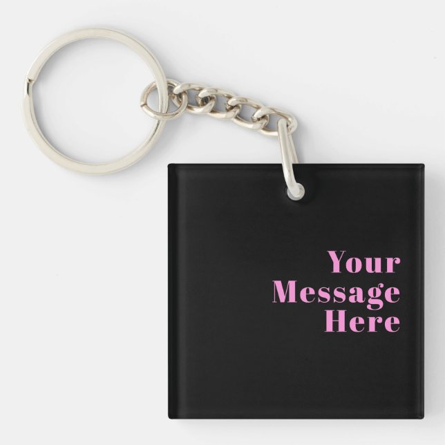 Retro-modern Editable Text | Black & Pink Key Ring (Front)