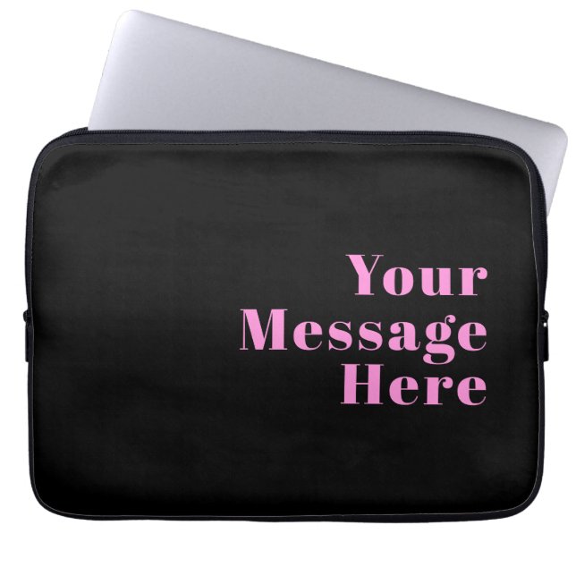 Retro-modern Editable Text | Black & Pink Laptop Sleeve (Front)