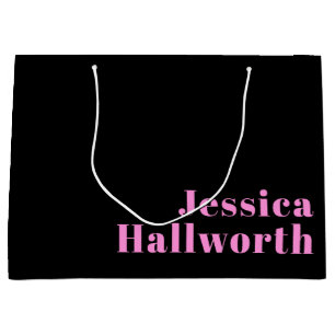 Retro-modern Editable Text Black & Pink Large Gift Bag