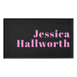 Retro-modern Editable Text Black & Pink Name Tag