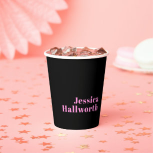 Retro-modern Editable Text Black & Pink Paper Cups
