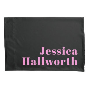 Retro-modern Editable Text Black & Pink Pillowcase
