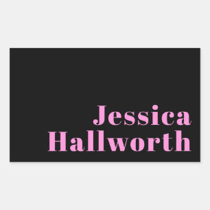Retro-modern Editable Text   Black & Pink Rectangular Sticker