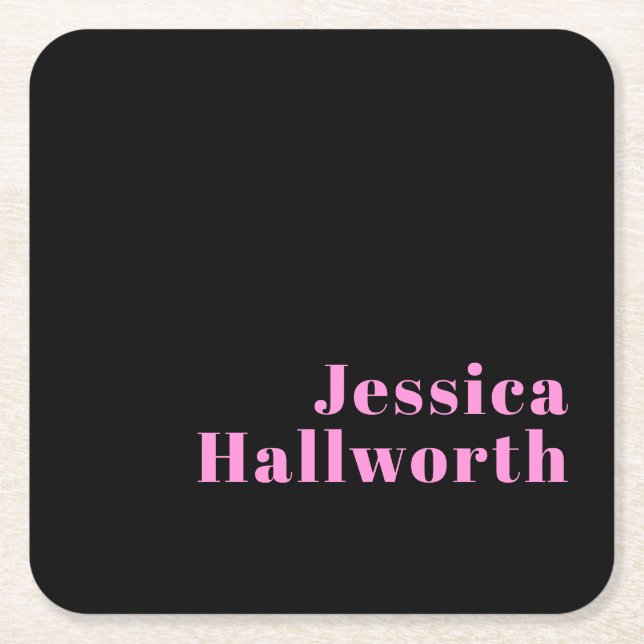 Retro-modern Editable Text | Black & Pink Square Paper Coaster (Front)