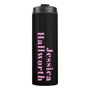 Retro-modern Editable Text   Black & Pink Thermal Tumbler