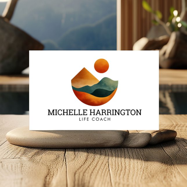 Retro Modern Elevated Peaks Life Coach White Business Card (Creator Uploaded)