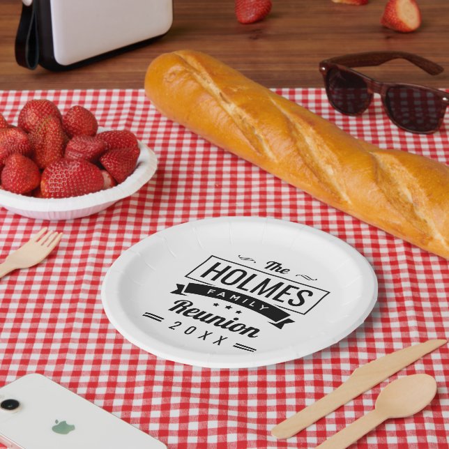Retro Modern Family Reunion Logo Paper Plate (Picnic)