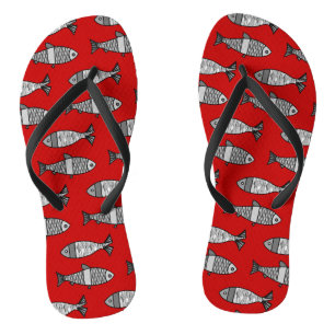 Retro Modern Fish, Deep Red and Grey / Grey Jandals
