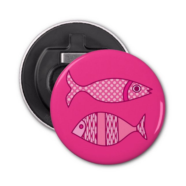 Retro Modern Fish, Fuchsia, Light Pink, Deep Pink Bottle Opener (Front)