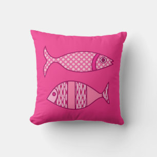 Retro Modern Fish, Fuchsia, Light Pink, Deep Pink Cushion