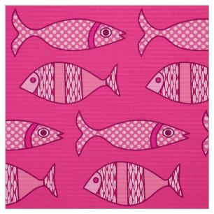 Retro Modern Fish, Fuchsia, Light Pink, Deep Pink Fabric