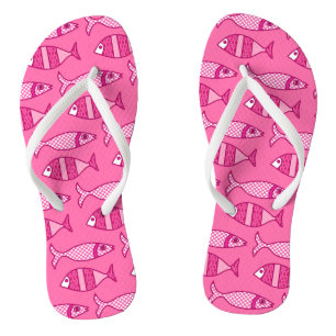 Retro Modern Fish, Fuchsia, Light Pink, Deep Pink Jandals